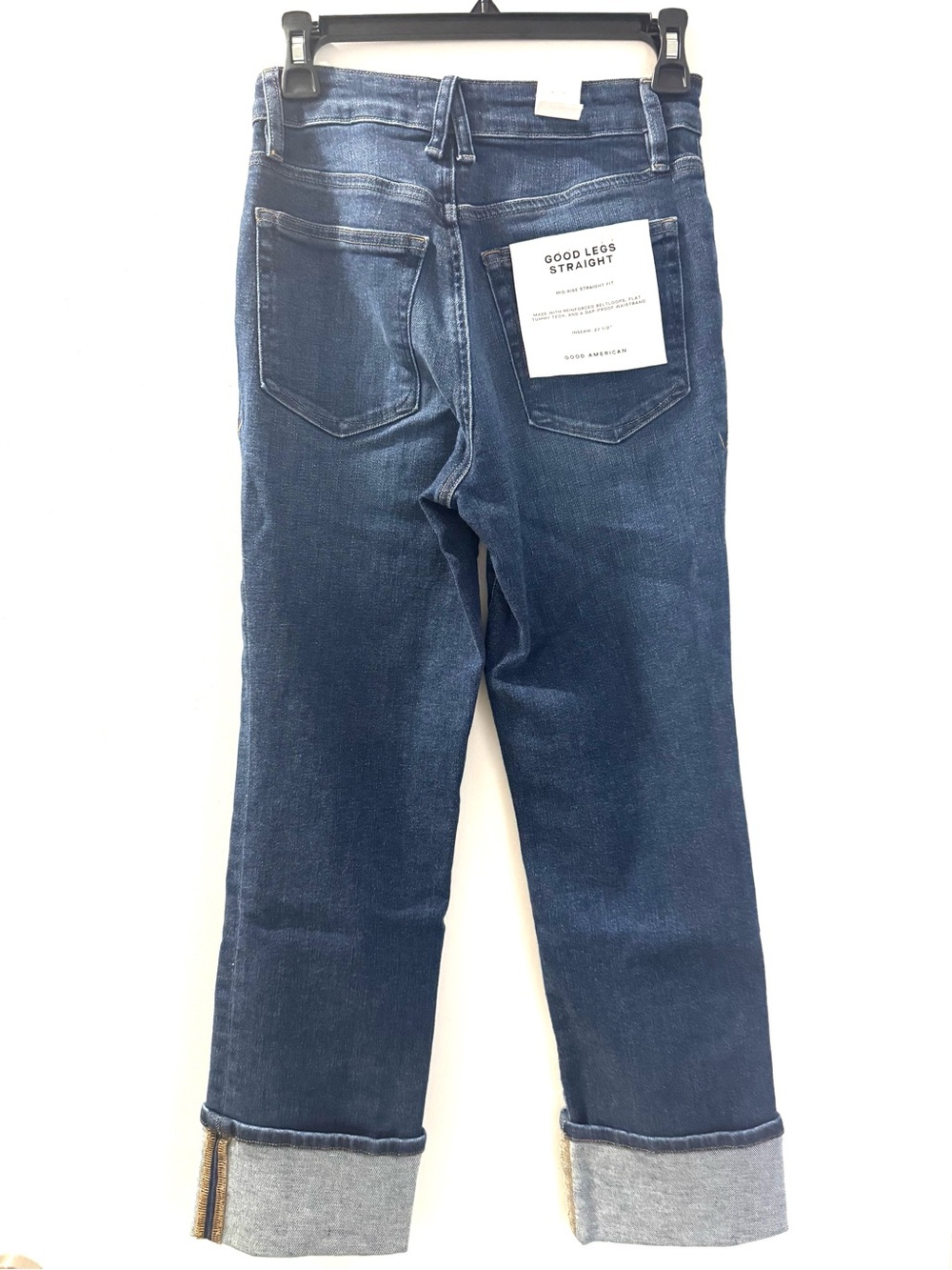 Good American Dark Blue Cuffed Straight Crop Jeans - Picture 8 of 8